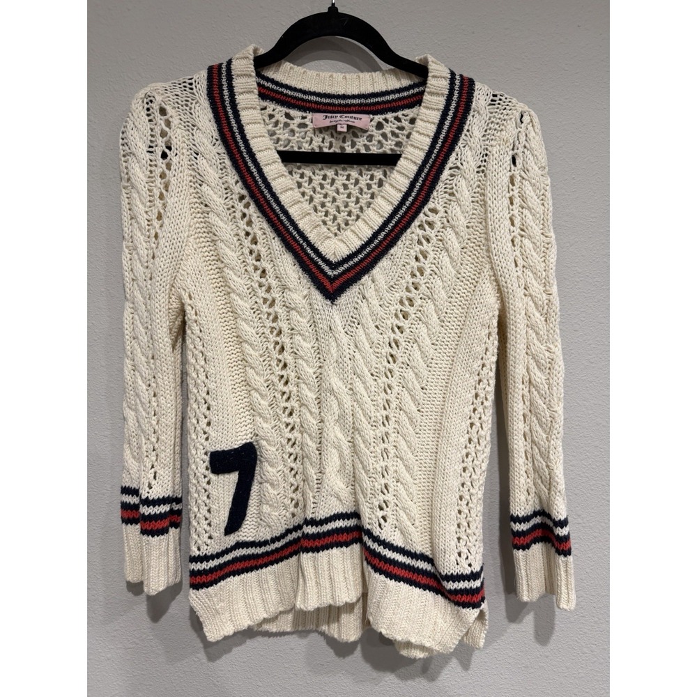 Juicy Couture - Cable Knit Soft White Jumper  - Size‎ M Sweater Collegiate Y2K